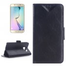 For Galaxy S6 Edge Oil Skin Black Leather Case with Holder & Card Slots