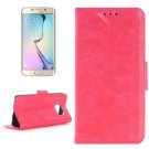 For Galaxy S6 Edge Oil Skin Magenta Leather Case with Holder & Card Slots