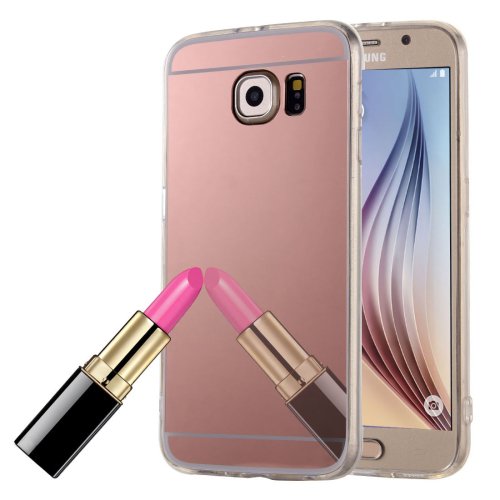 For Galaxy S6 Edge Pink Electroplating Mirror TPU Protective Case