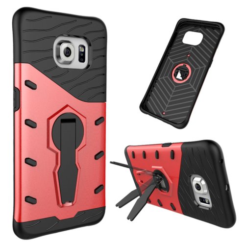For Galaxy S6 Edge Red Tough Armor Rotating Combination Case with Holder