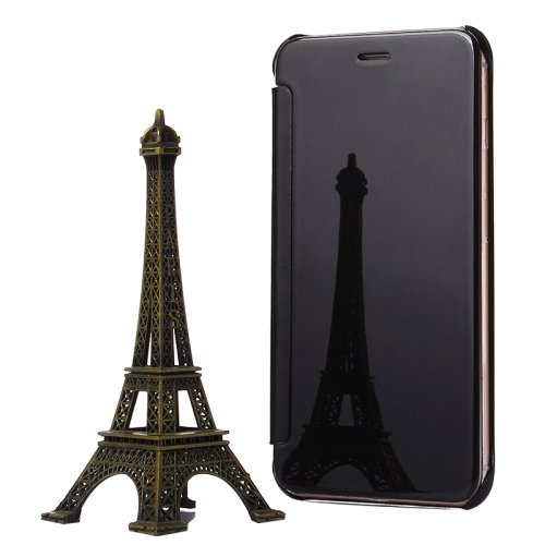 For iPhone 6/6s Black Electroplating Mirror Flip PC + Leather Protective Case