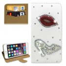 For iPhone 6/6s Diamond Sexy Lip Leather Case with Holder & Card Slots