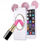 For iPhone 6/6s Pink TPU Protective Case with Lanyard, Mirror & Mouse ear