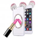 For iPhone 6/6s Magenta TPU Protective Case with Lanyard, Mirror & Mouse ear