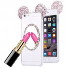 For iPhone 6/6s Pink TPU Protective Case with Lanyard, Mirror & Mouse ear