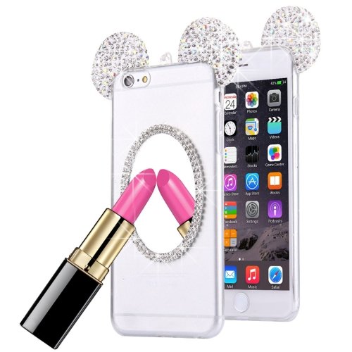 For iPhone 6/6s Silver TPU Protective Case with Lanyard, Mirror & Mouse ear