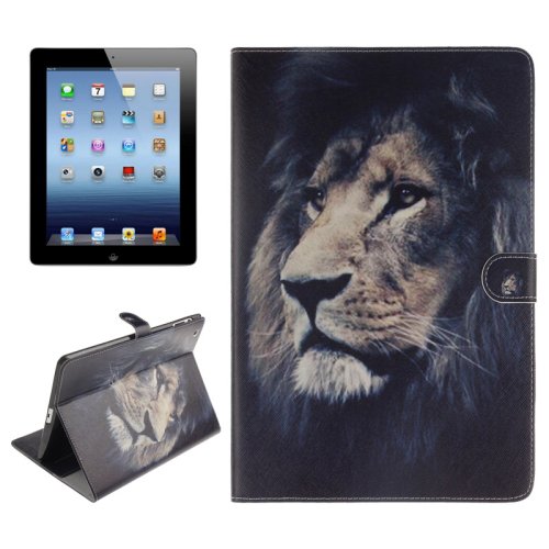 For iPad 4/3/2 Lion Pattern Leather Case with Holder, Card Slots & Wallet