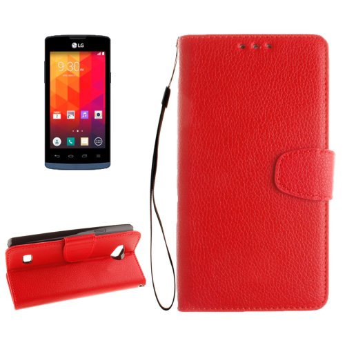 For LG Joy Red Litchi Flip PU Leather Case with Holder, Card Slots & Wallet