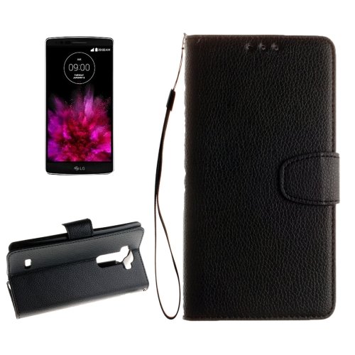 For G Flex 2 Black Litchi Flip PU Leather Case with Holder, Card Slots & Wallet