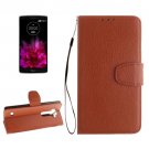 For G Flex 2 Brown Litchi Flip PU Leather Case with Holder, Card Slots & Wallet