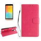 For LG L Bello Magenta Litchi PU Leather Case with Holder, Card Slots & Wallet