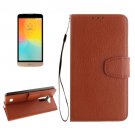 For LG L Bello Brown Litchi PU Leather Case with Holder, Card Slots & Wallet