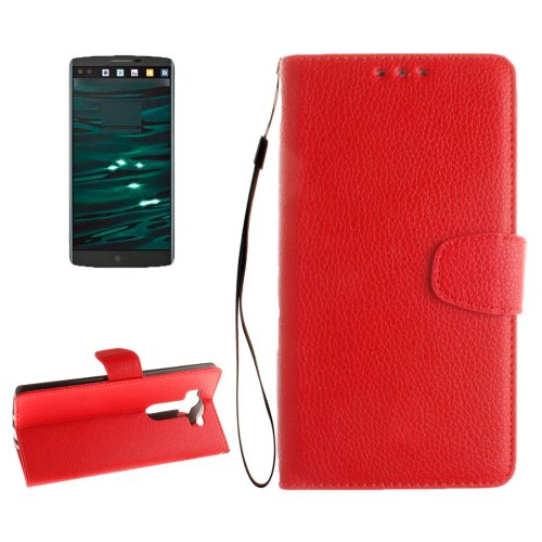 For LG V10 Red Litchi PU Leather Case with Holder, Card Slots & Wallet