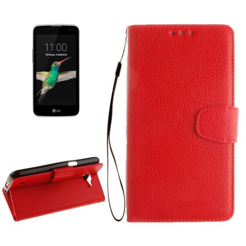 For LG K4 Red Litchi PU Leather Case with Holder, Card Slots & Wallet