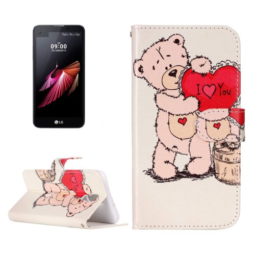 For LG X Screen Bear Leather Case with Holder, Card Slots & Wallet