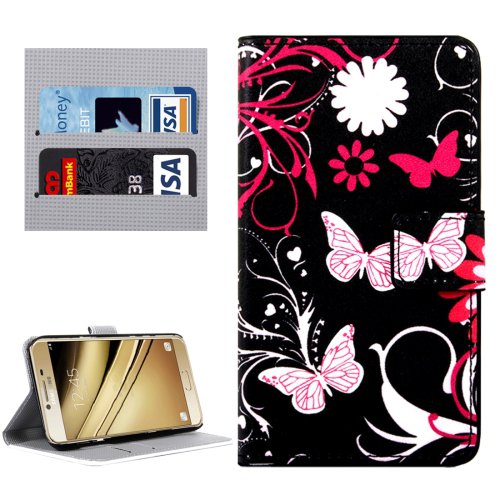 For LG K8 Butterflies Pattern Leather Case with Holder, Card Slots & Wallet