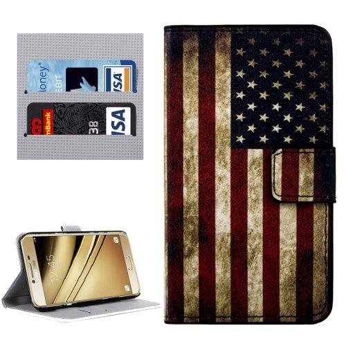 For LG K8 USA Flag Pattern Leather Case with Holder, Card Slots & Wallet