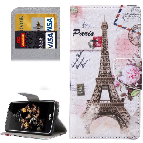 For LG K8 Eiffel Tower Pattern Leather Case with Holder, Card Slots & Wallet