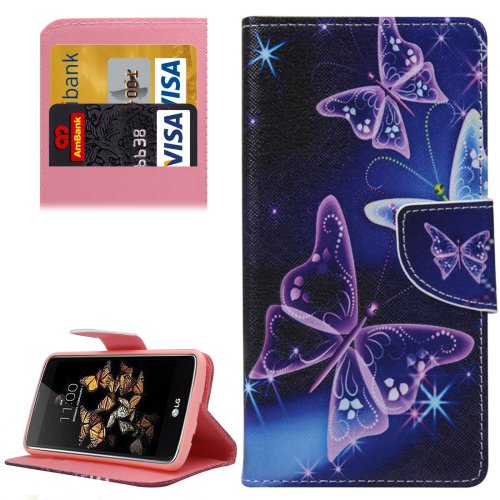 For LG K8 Butterflies Pattern Leather Case with Holder, Card Slots & Wallet