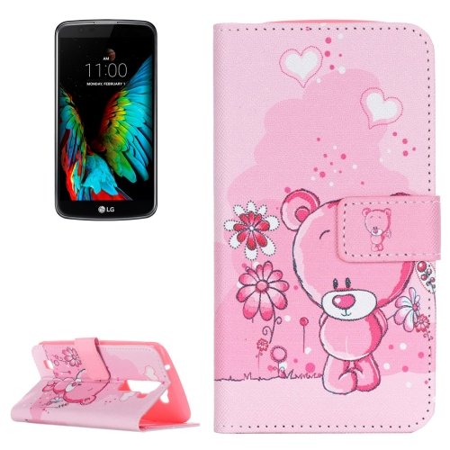For LG K10 Bear Pattern Leather Case with Holder, Card Slots & Wallet