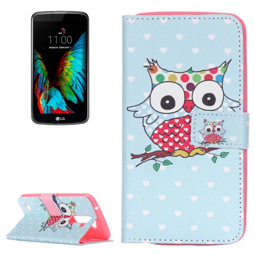 For LG K10 Coloured Owl Pattern Leather Case with Holder, Card Slots & Wallet