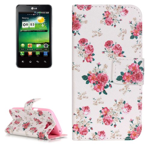 For LG K4 Rose Pattern Flip Leather Case with Holder & Card Slots