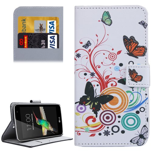 For LG K4 Butterfly Pattern Flip Leather Case with Holder & Card Slots