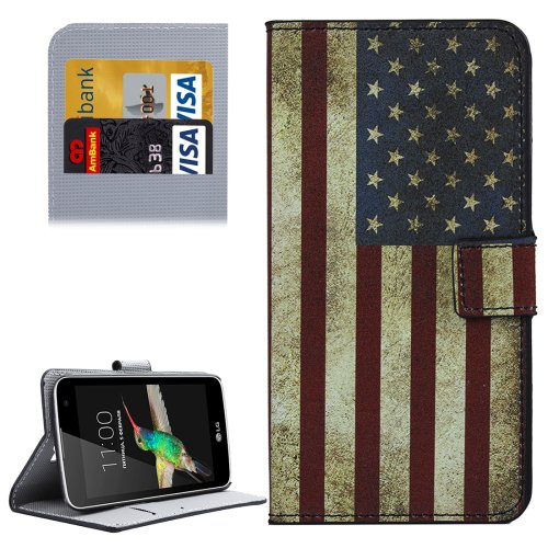 For LG K4 US Flag Pattern Flip Leather Case with Holder & Card Slots