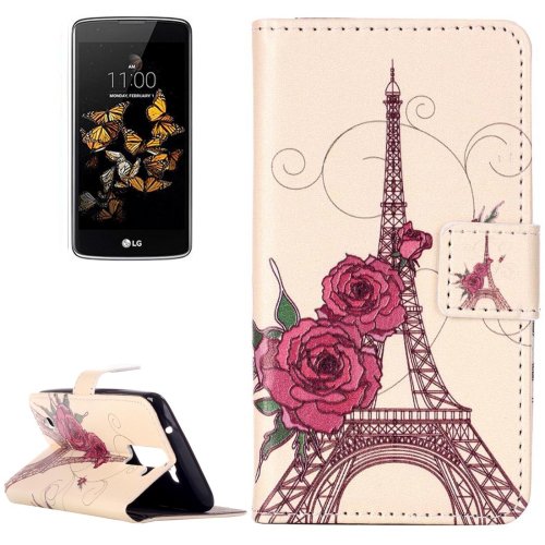 For LG  K8 Rose Tower Flip Leather Case with Holder, Card Slots & Wallet