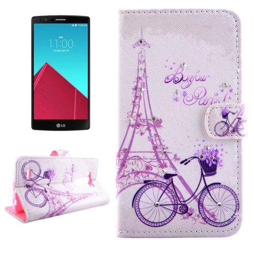 For LG G4 Eiffel Diamond Leather Case with Holder, Card Slots & Wallet