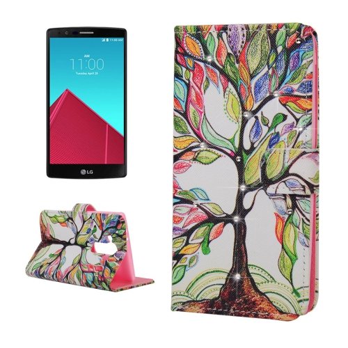 For LG G4 Tree Diamond Leather Case with Holder, Card Slots & Wallet