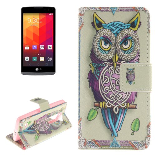 For LG Leon Owl Pattern Leather Case with Holder, Card Slots & Wallet