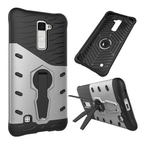 For LG K10 Silver Rotating Tough Armor TPU + PC Combination Case & Holder