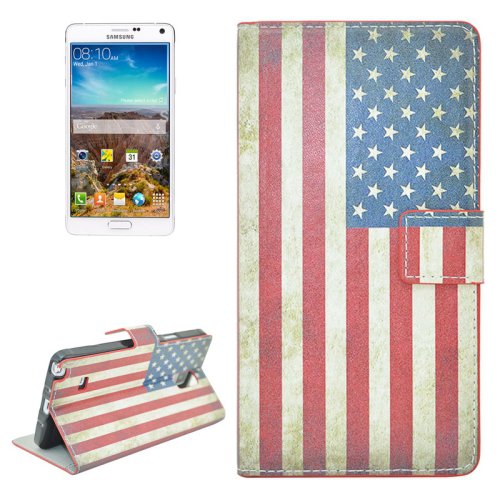 For Galaxy Note 4 US Flag Pattern Flip Leather Case with Holder & Card Slots