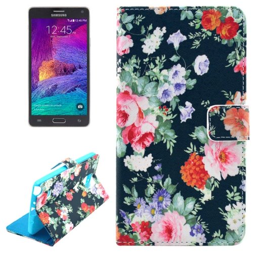For Galaxy Note 4 Flowers Magnetic Case with Holder, Wallet & Card Slots