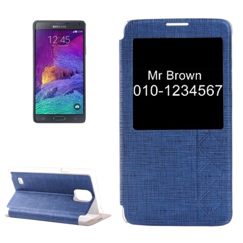 For Galaxy Note 4 Blue Cross Texture Flip Leather Case with Call Display ID