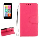 For Lumia 530 Magenta Litchi Flip Leather Case with Holder, Card Slots & Wallet