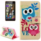 For Lumia 535 Lovely Owl Pattern Leather Case with Holder, Card Slots & Wallet