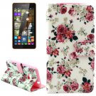 For Lumia 535 Rose Pattern Leather Case with Holder, Card Slots & Wallet