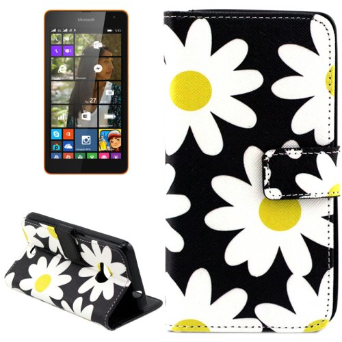 For Lumia 535 Daisy Pattern Leather Case with Holder, Card Slots & Wallet