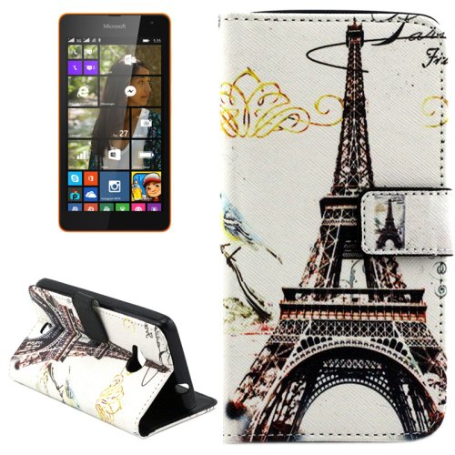 For Lumia 535 Eiffel Pattern Leather Case with Holder, Card Slots & Wallet