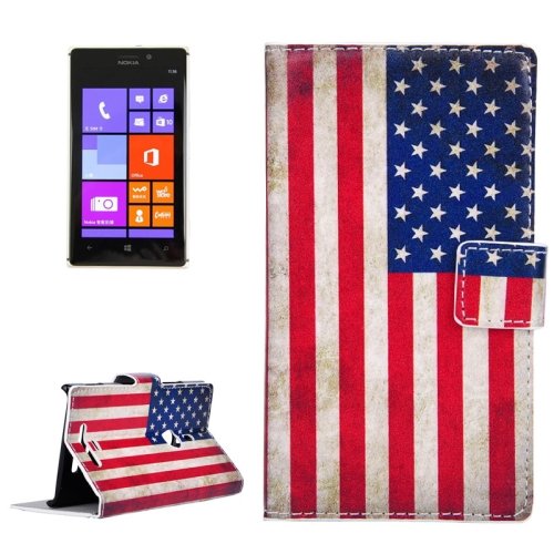 For Lumia 925 US Flag Pattern Leather Case with Holder, Card Slots & Wallet