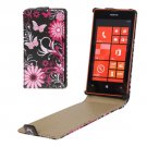 For Lumia 520 Butterflies over Flowers Pattern Vertical Flip Leather Case