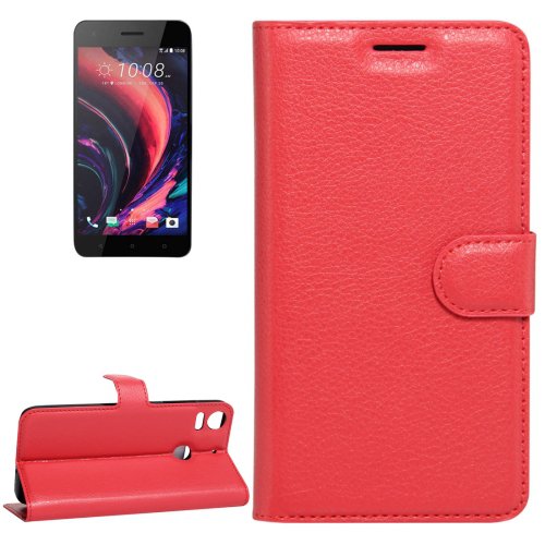For HTC Desire Red Litchi Leather Case with Holder & Card Slots & Wallet