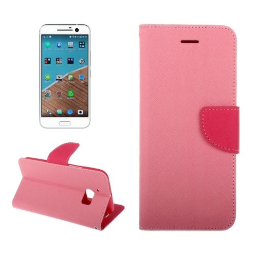 For HTC 10/One M10 Pink Cross Leather Case with Holder, Card Slots & Wallet