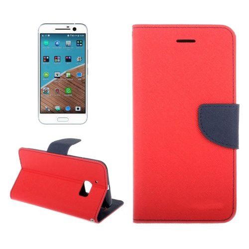 For HTC 10/One M10 Red Cross Leather Case with Holder, Card Slots & Wallet