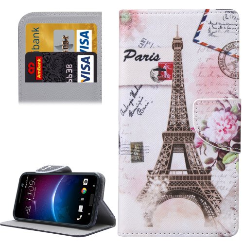 For HTC M10 Eiffel Pattern Leather Case with Holder, Card Slots & Wallet