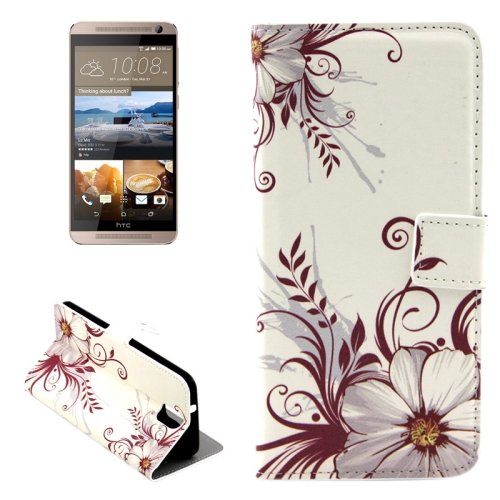 For HTC One E9+ Flower Pattern Leather Case with Holder, Card Slots & Wallet
