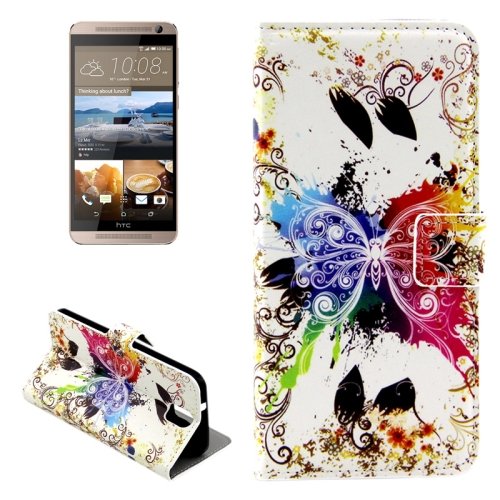 For HTC One E9+ Butterfly Pattern Leather Case with Holder, Card Slots & Wallet