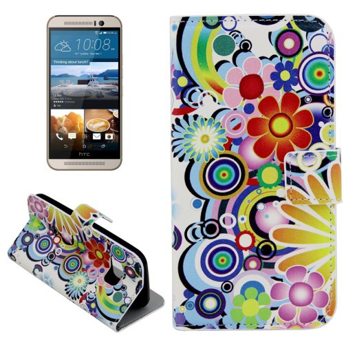 For HTC One M9 Flower Pattern Leather Case with Holder, Card Slots & Wallet